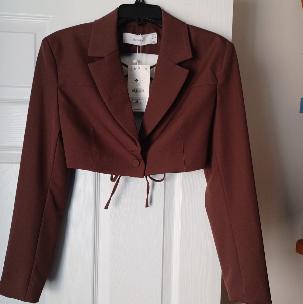 Bershka Chocolate Brown Cropped Blazer